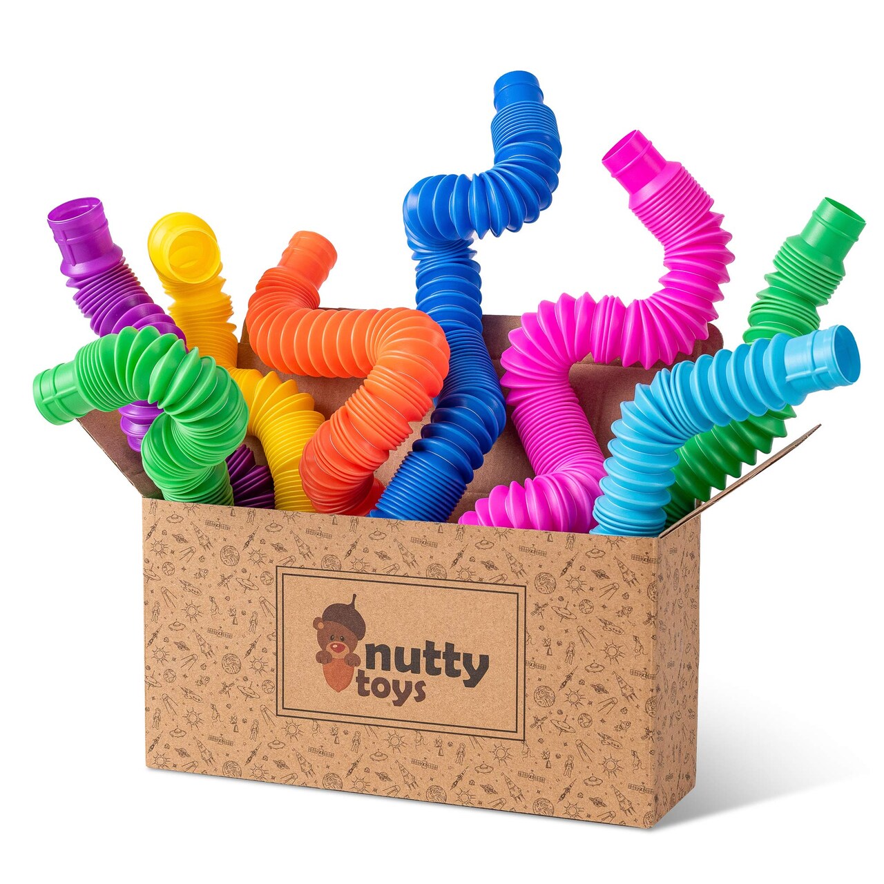 Nutty Toys 8pk Pop Tubes Sensory Toys (Large) Fine Motor Skills Learning Toddler Toy for Kids Top ADHD Autism Fidget 2023 Best Toddler Travel Toy Gifts Idea Unique Christmas Boy Girl Stocking Stuffers